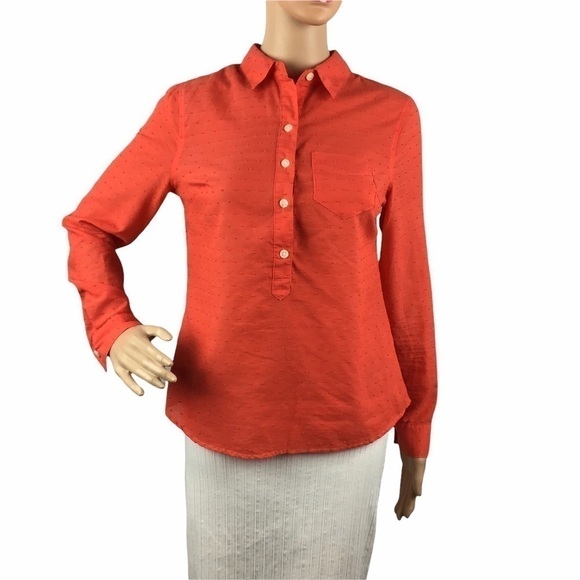 Old Navy Long Sleeve Popover Top Textured Dot Orange XS - Picture 1 of 7